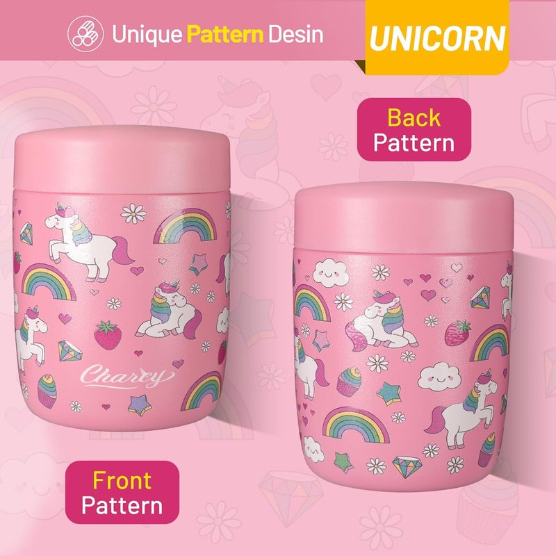 Charcy 9oz Stainless Steel Vacuum Insulated Kids Food Jar - Soup Thermo for Hot & Cold Food - Pink Rainbow Mermaid - Image 2